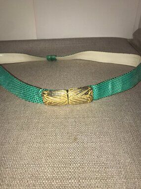 Vtg Judith Leiber Turquoise Snakeskin Fancy Buckle Belt OS